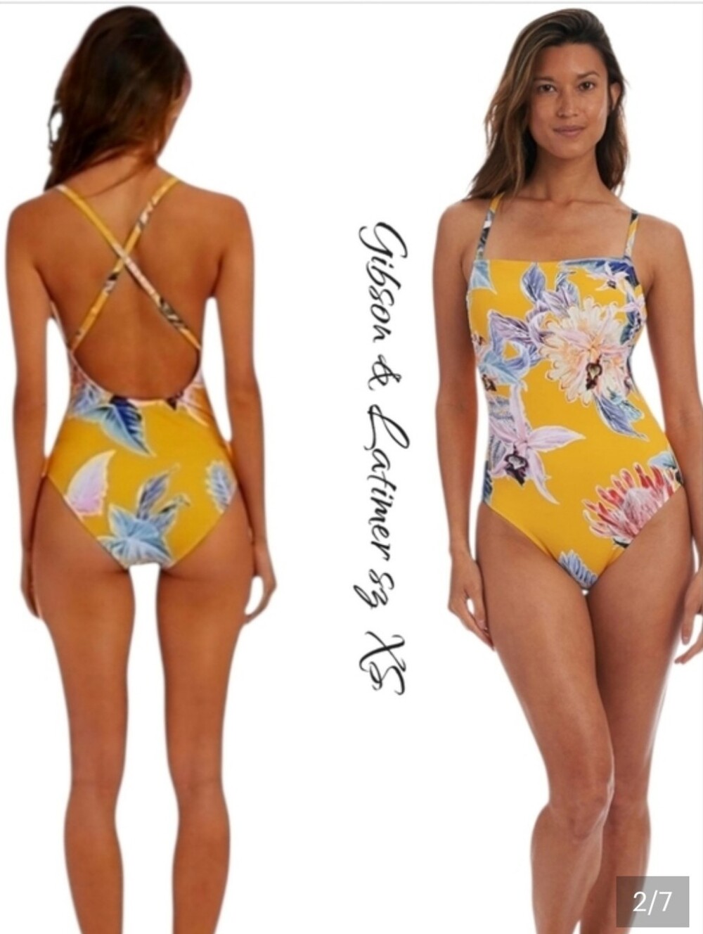 Gibson & Latimer Yellow Floral One-Piece Swimsuit XS NWT